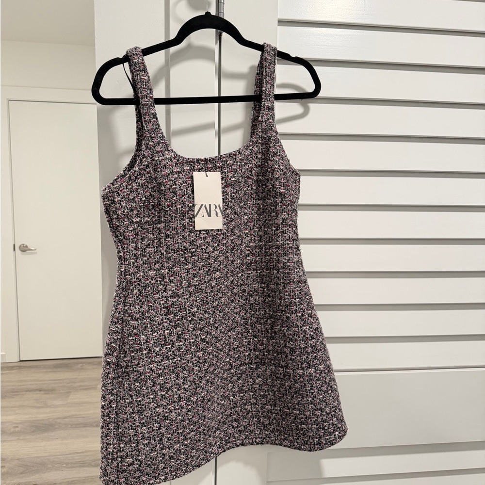 Zara Pink and Black Tweed Dress